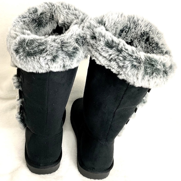 HStylish Black  Slip On Calf High Fur-Lined Waterproof Winter Snow Boot - Picture 8 of 15